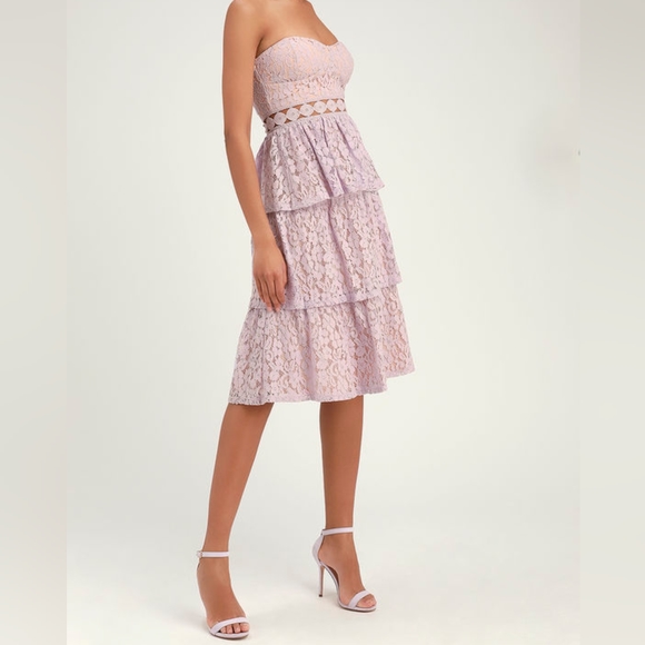 Lulus Dresses & Skirts - Lulu's Adorn Lavender Lace Strapless  Tiered Midi Dress